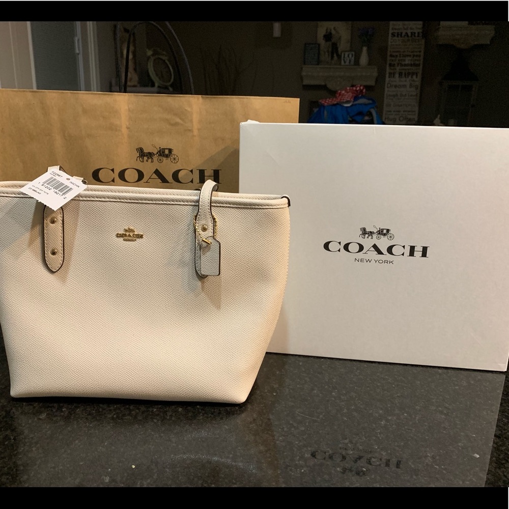 Coach White Mini Zip Tote